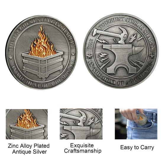 Challenge Coin Dumpster Flame Pattern Retro Silver Color Challenge Medal Unique Office Desk