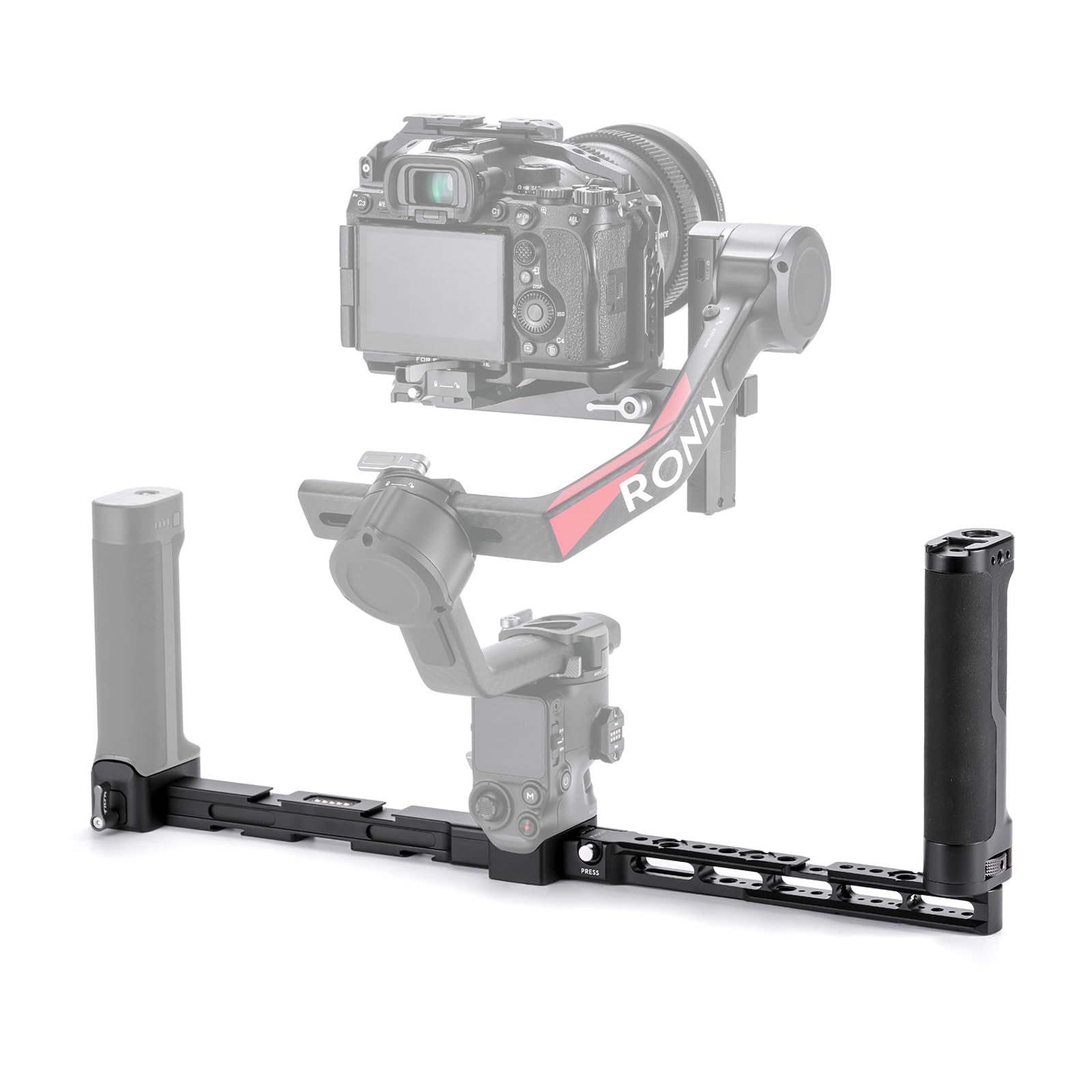 

TILTA Подвійний ручний кронштейн живлення для DJI RS4 RS3 та RS3 з кількома гвинтами та точками кріплення холодний башмак RS4, Pro, RS2, Pro, 1/4 -20 (TGA-DHB) чорний