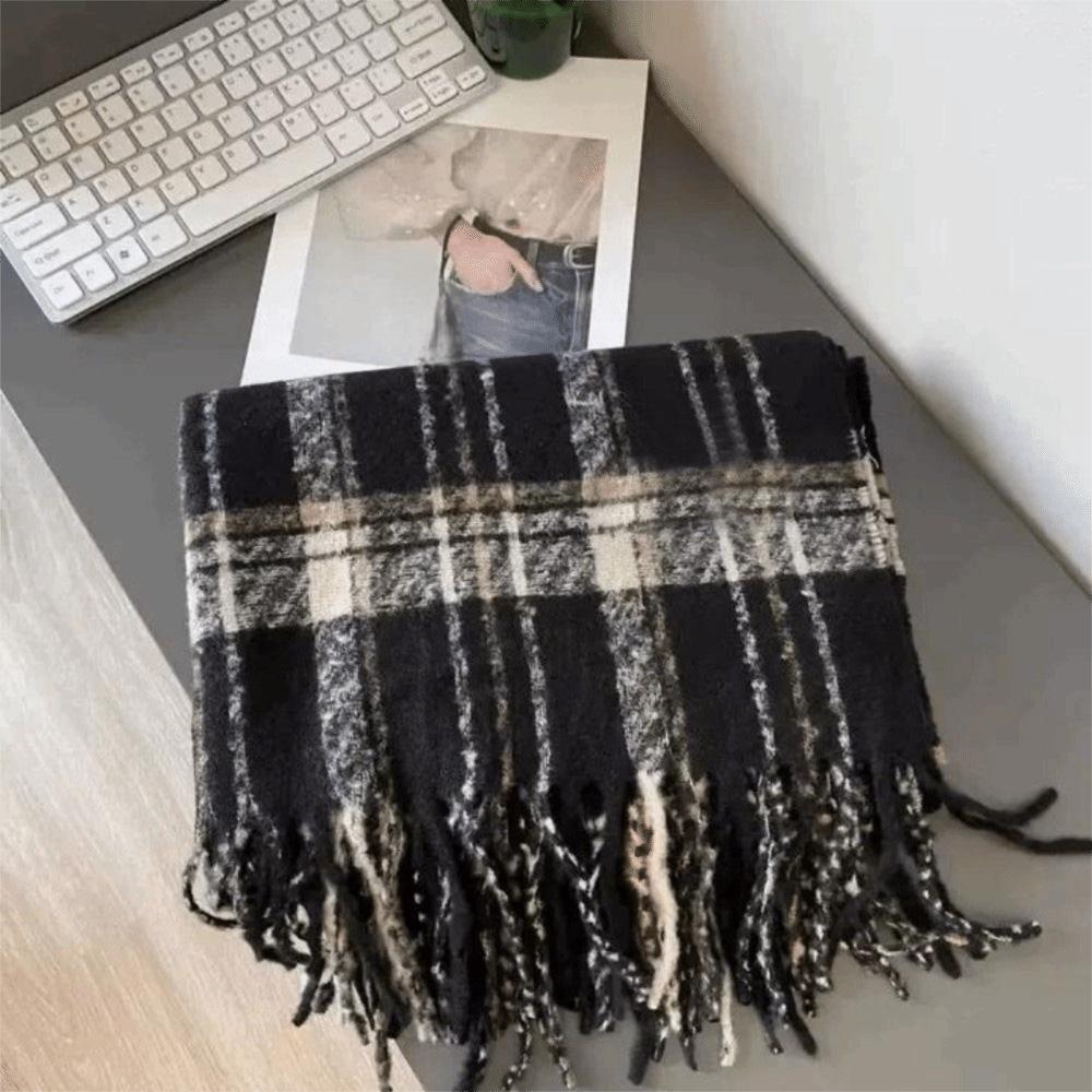 Plush Winter Cashmere Scarves Tassel Long Shawl Elegant Plaid Wool Scarf Women/Men