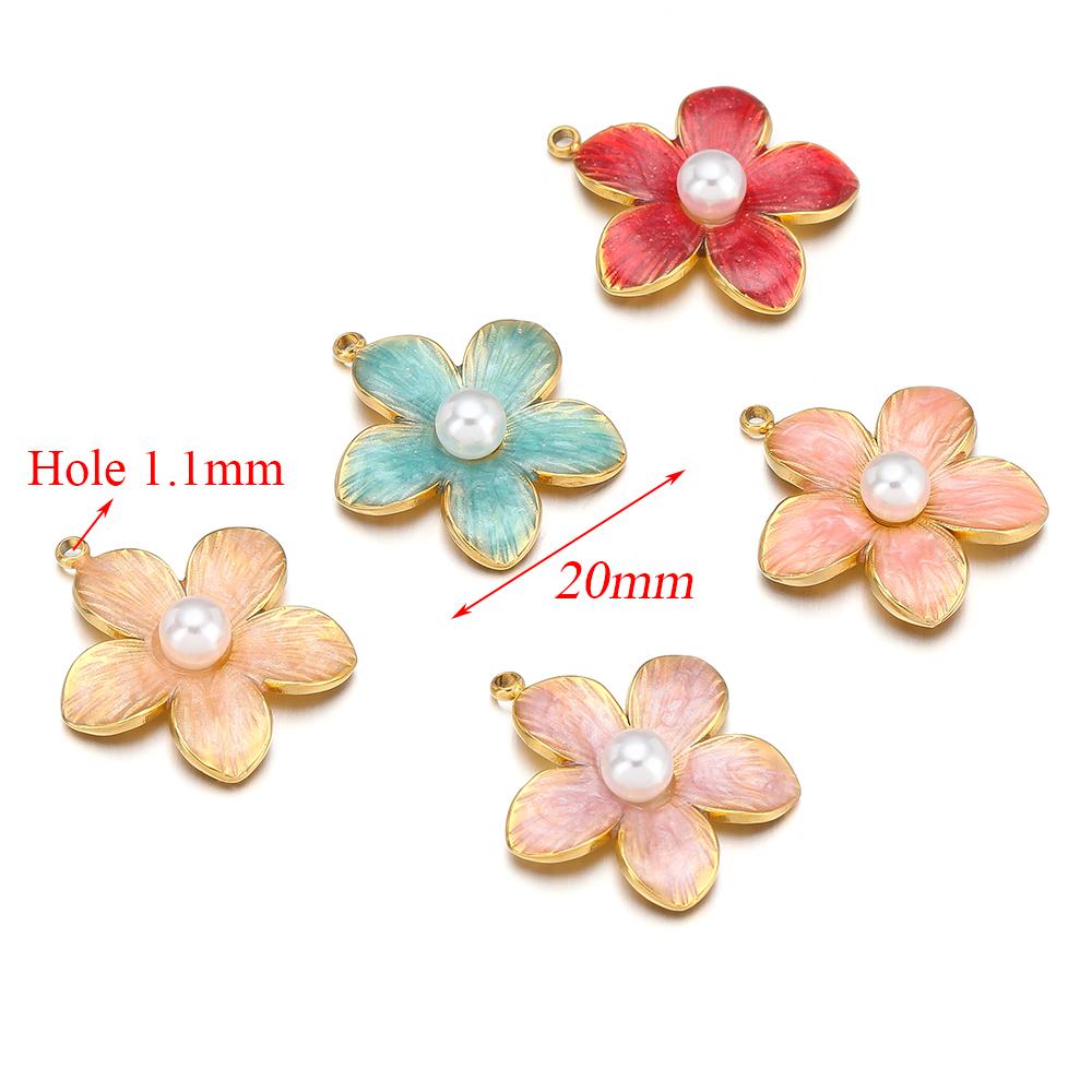 5pcs Stainless Steel 18K Gold Color Enamel Colorful Flower Charms Pendants for DIY Jewelry Necklace Making Bracelets Accessories