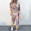 High-End Fashion Sports Sweater Set Women'S Autumn Loose Casual Long-Sleeved Printed Top Bundle Leg Pants Two-Piece Set