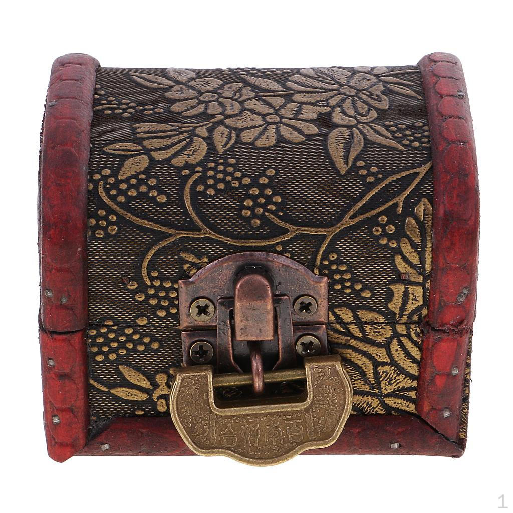 Vintage Jewelry Storage Box Organizer Treasure Chest Case Wooden Flower Pattern Container