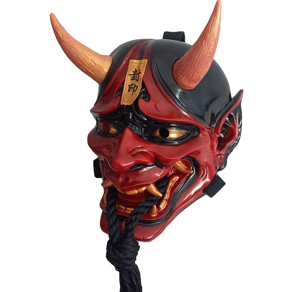 Resin-sealed Red Prajna Mask Latex mask for Halloween with red ghost face and strap Japanese-style Hannya mask