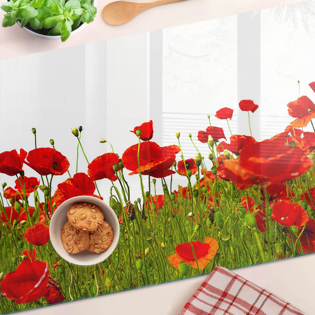 Kitchen Multifunctional Decorative Board Tempered Glass Wild Poppies 80X52 Cm