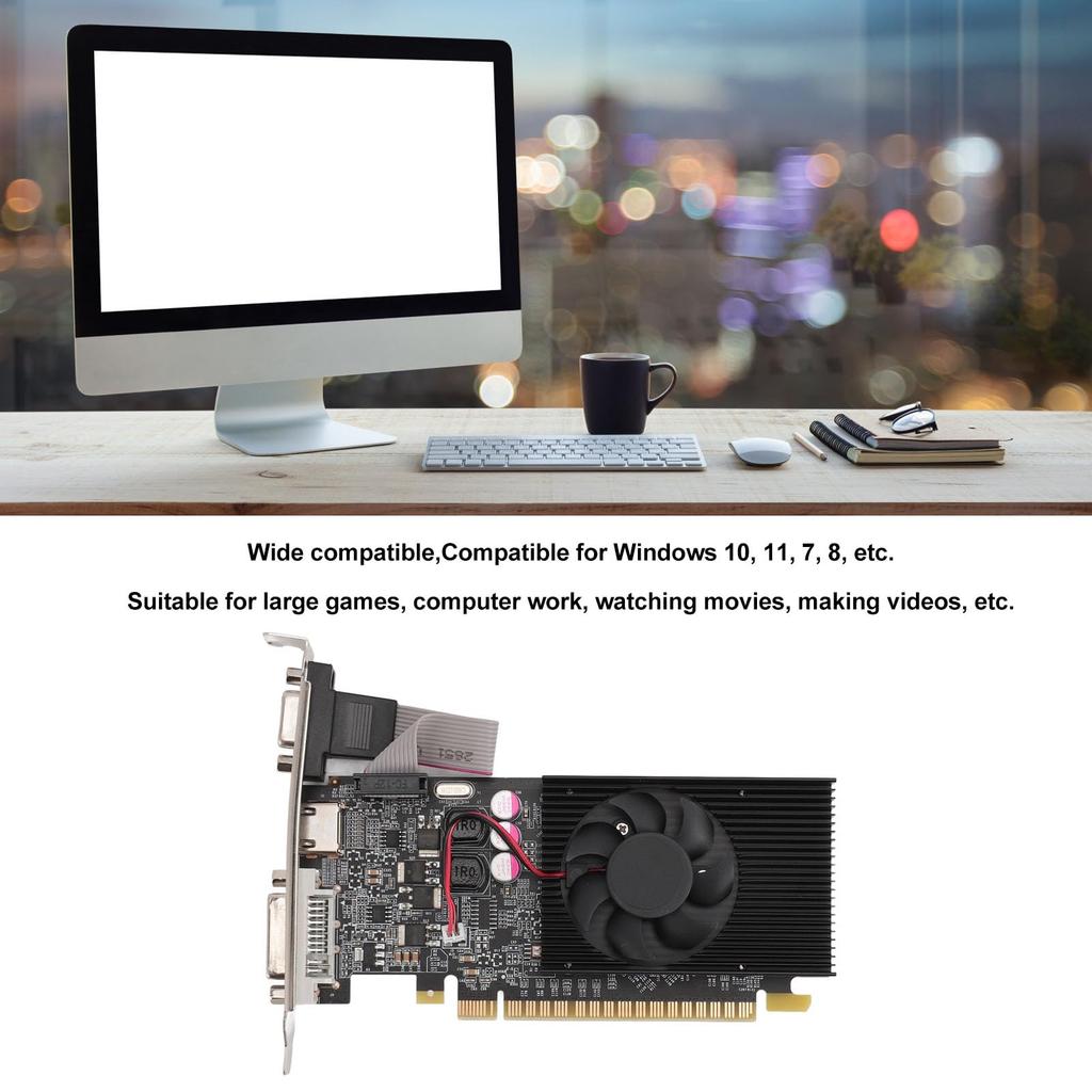 GT710 Graphics Card, 2GB DDR3 64-bit 1200MHz Desktop Graphics Card, Supports HDMI, DVI, VGA, PCIe 2.0 16X Slot, for Office PC DIY