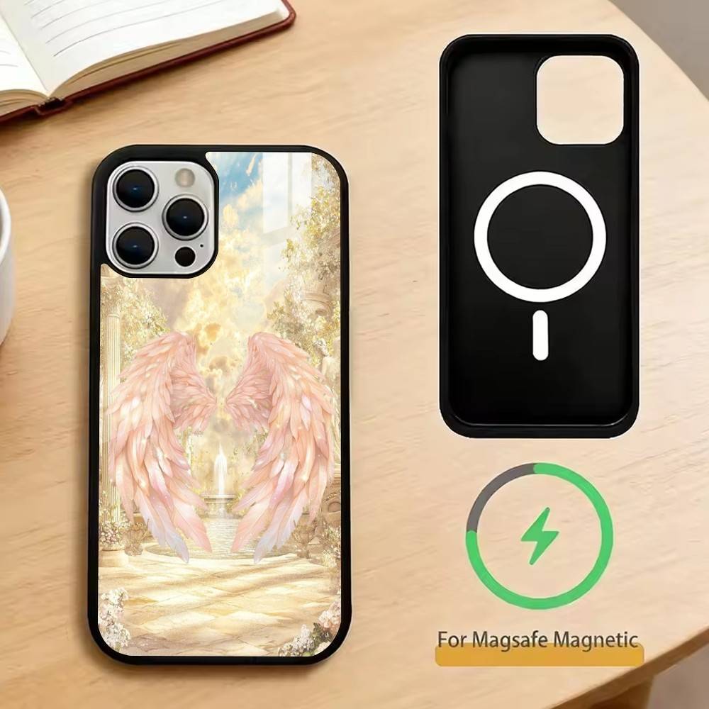 Angel Wing Phone Case For iPhone17,16,15,14,13,12,11 Plus,Pro Magnetic For Magsafe Wireless Charging