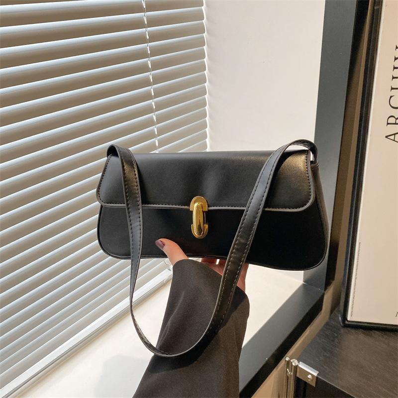 

Beautiful trend new fashion retro solid color portable shoulder armpit bag simple versatile bag чёрный