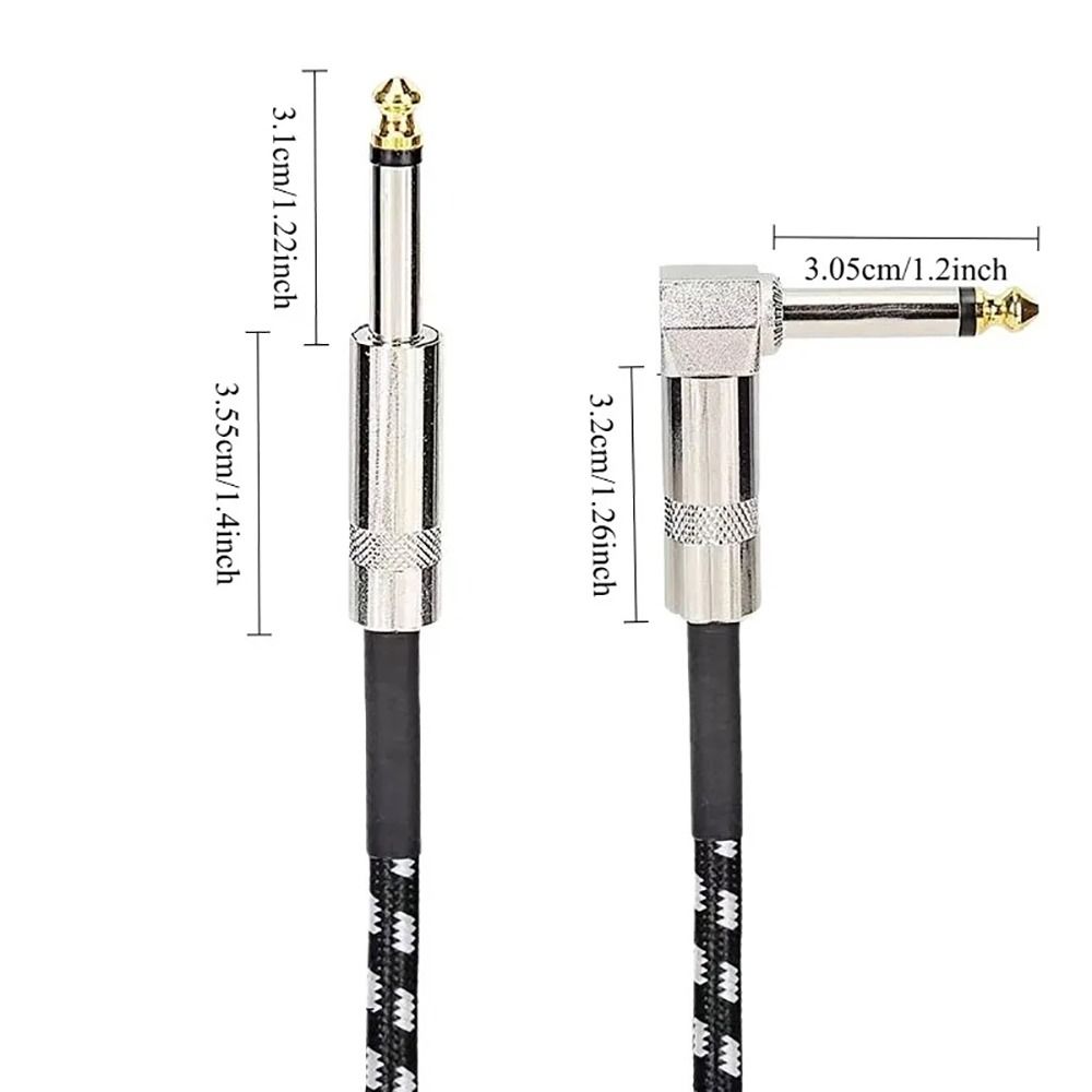 1Pcs TRS 1/4 inch 6.5mm Audio Cables 1.5/3/6M Braided Electric Guitar Cable Gold Plated Shielded 90 Degree Low Noice Jack Cable