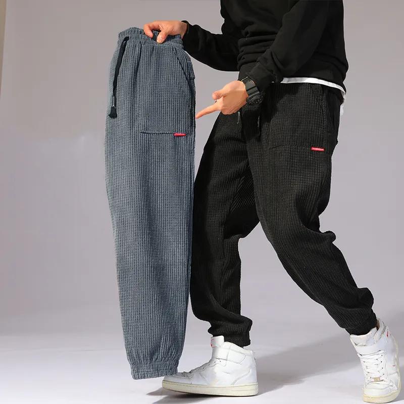 Men Autumn Winter Casual Corduroy Harem Pants Sport Thermal Fleece Sweatpants