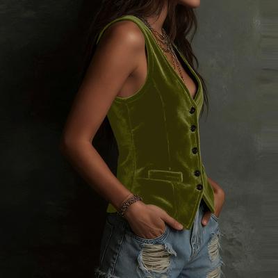 JPNTKY Women's Fashion Casual Solid Color Print Sleeveless V Neck Blouses & Shirts