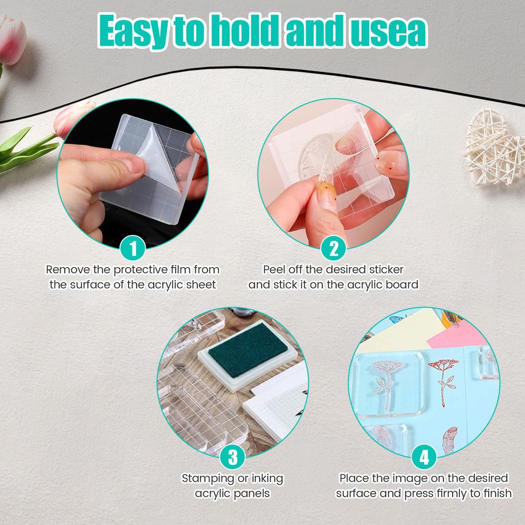 6Pcs Acrylic Stamp Blocks Kit Transparent Grid Lines Stamping Tools DIY Decorative Scrapbooking Card Crafts Making Assorted Size