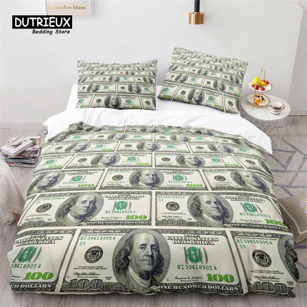 

Комплект постельного белья с разноцветными деньгами, долларовые купюры США, комплект пододеяльников с 3D-принтом, покрывало с наволочками, декор для спальни US King(264x228cm)
