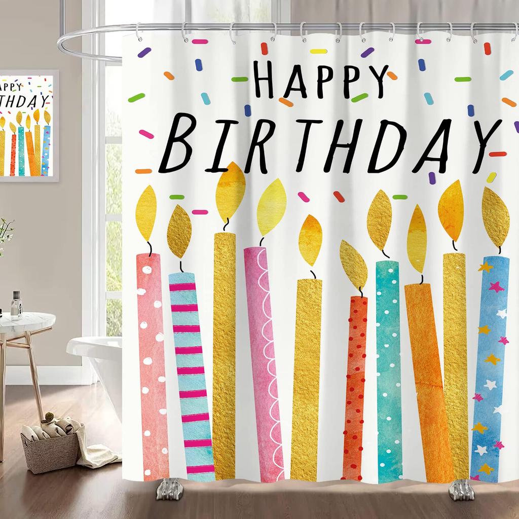 Set Tende da Doccia per Festa di Compleanno, Mostriciattoli La Celebrazione Coni Pioggia e Palloncini, Decorazioni Bagno in Poliestere Tende da Bagno
