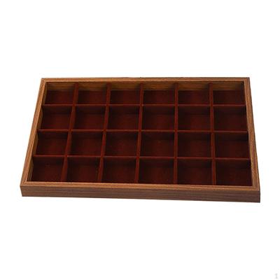 24 Grid Jewelry Organizer Tray Trays Wood Decorative Storage Box Case Earrings