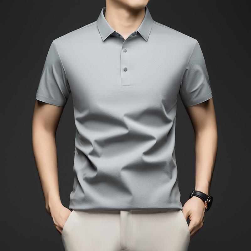 Men's Ice Silk Short Sleeved T-shirt Summer Thin Business Casual Versatile Polo Shirt