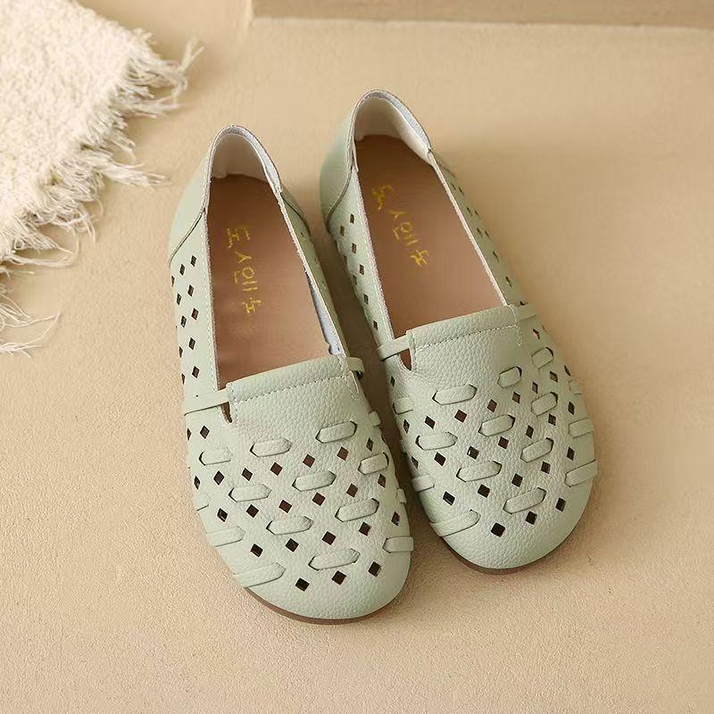

Summer new breathable hollow women s Doudou shoes soft sole soft surface woven fabric comfortable flat sole single shoes 40 светло-зеленый