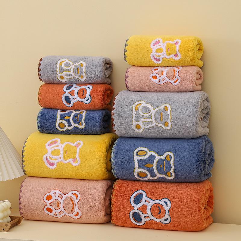 Bär besticktes Handtuch gehäkelt verdickt Mutter und Kind Handtuch, Cartoon Korallenfleece saugfähiges Haushaltstuch