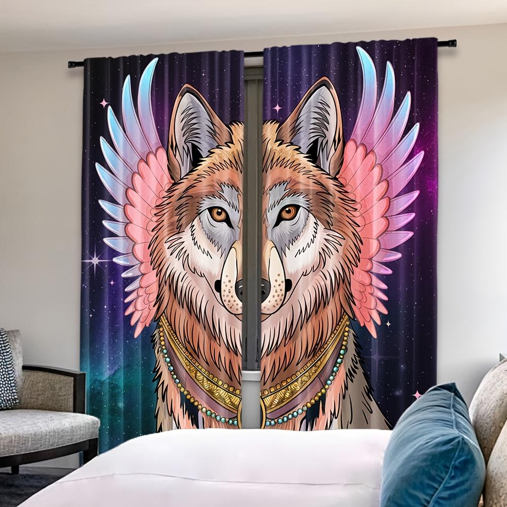 Set Of 2 Fantasy Wolf Curtains Starry Sky Print Semi Polyester Woven Decorative Light Filteri Filtering Made Machine Washable