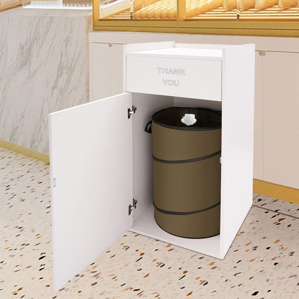 Modern White Wooden Trash Cabinet, Rectangular Freestanding Commercial Garbage Bin W/ 30L Capacity, Garbage Storage Container