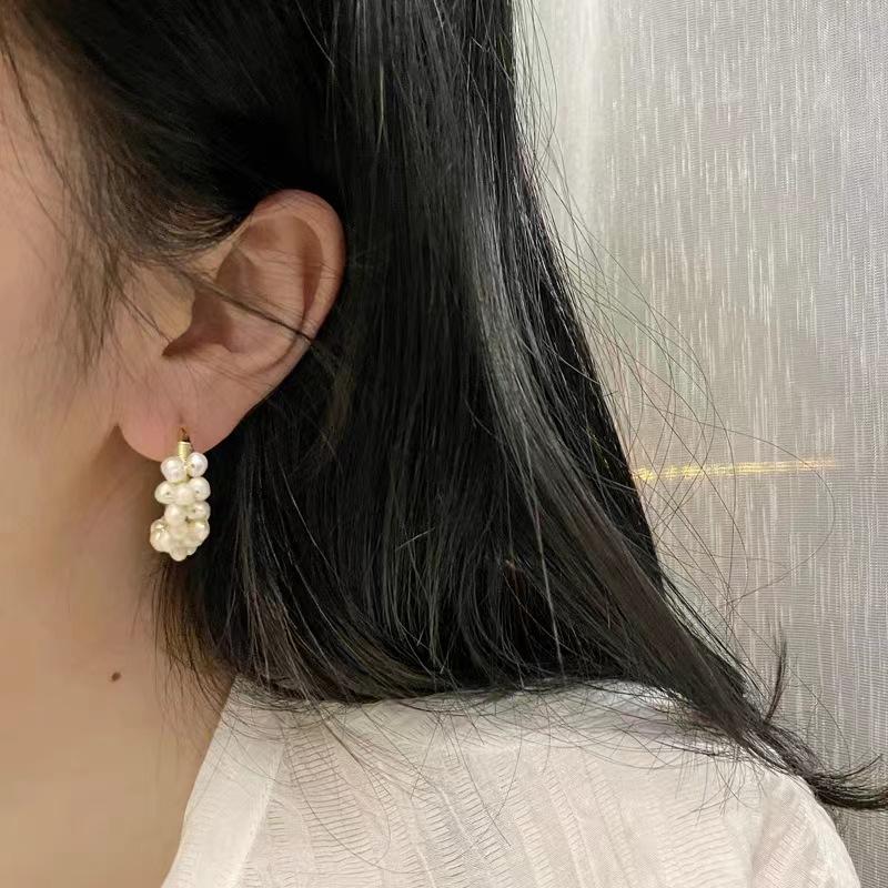 925 Sterling Silver Retro Pearl Half-Circle Earrings for Women - French C-Shaped Ear Cuffs with Korean High-End Style