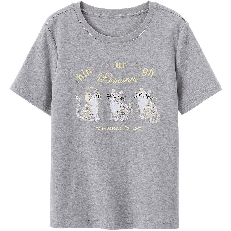 Baitu Women s Cat Print Short Sleeve T-Shirt S