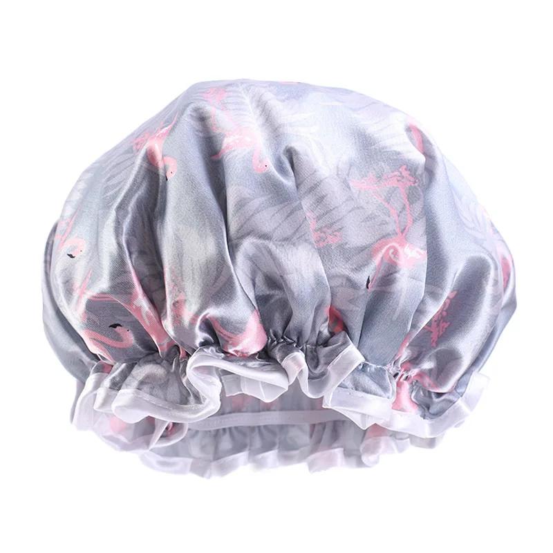 Large Lace Satin Anti-fume Cap PE Lined Waterproof Shower Cap Beauty Home Cap