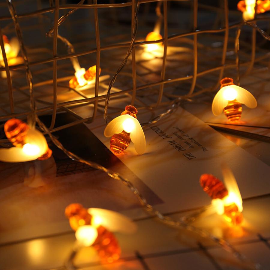 Solar Powered LED Bee Colored Lights, Waterproof Light String, Holiday Courtyard Decoration Lights