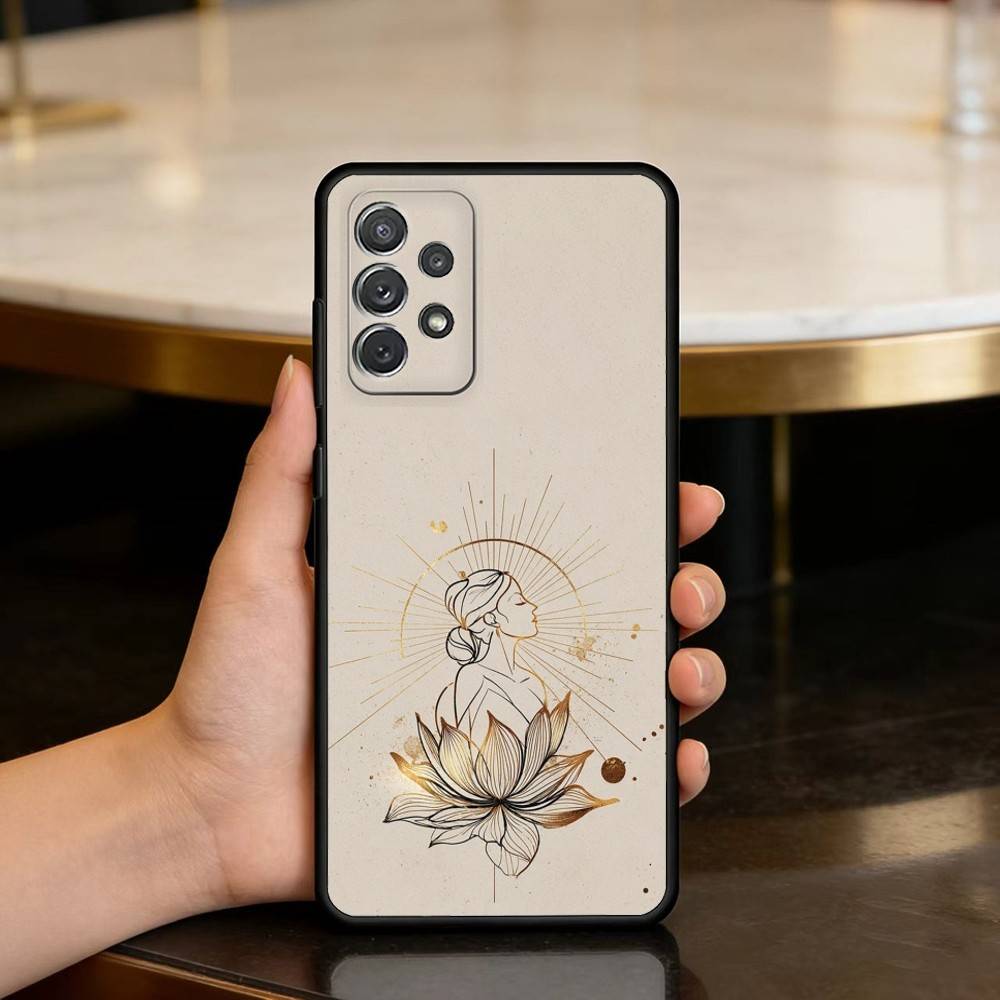 Emerald White Lotus  Phone Case For Samsung Galaxy A73,A72,A71,A70,A53,A52,A51,Soft Silicone Black Cover