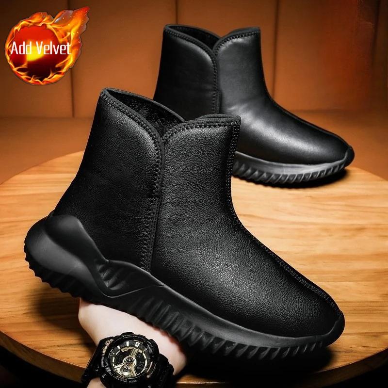 2026 New Men's Outdoor High Top Snow Boots Fleece Padded Thickened Warm Anti Slip Thick Bottom Northeast Style Cotton Shoes