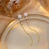 Super Fairy White Camellia Pearl Fringed Earrings, Long Face-Showing Small Earrings, Mori Ear Clips, French Temperament Earrings.