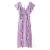 Kaslead New Arrival Women's Clothing Fashion Style Fashion Laminated Ruffles V Neck Long Dress