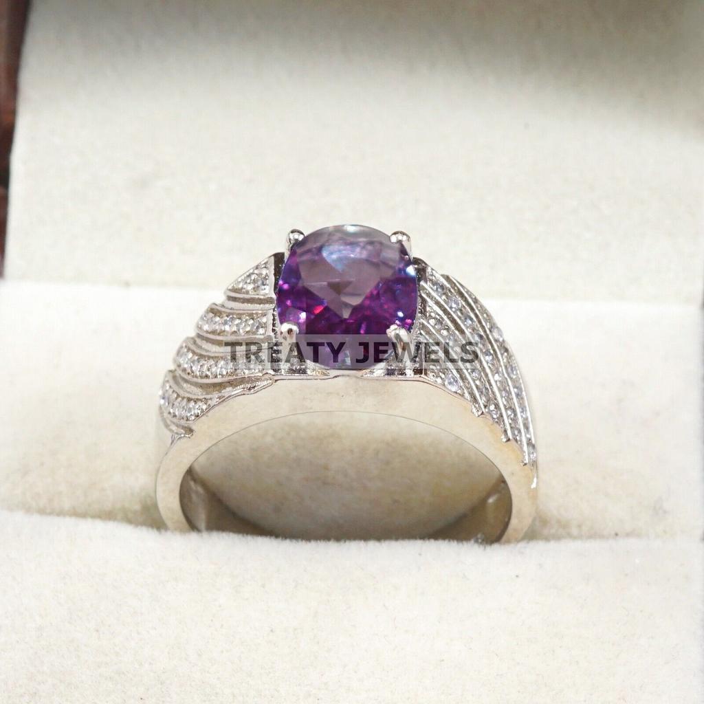 Alexandrite Oval Cut Gemstone With 925 Sterling Silver Ring For Men's #A639 JL375656925312