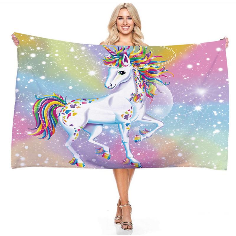Cartoon Rainbow Color Unicorn Series Beach Towel 3D Digital Printing Outdoor Portable Bath Towel Quick-drying Cute Girls Towels