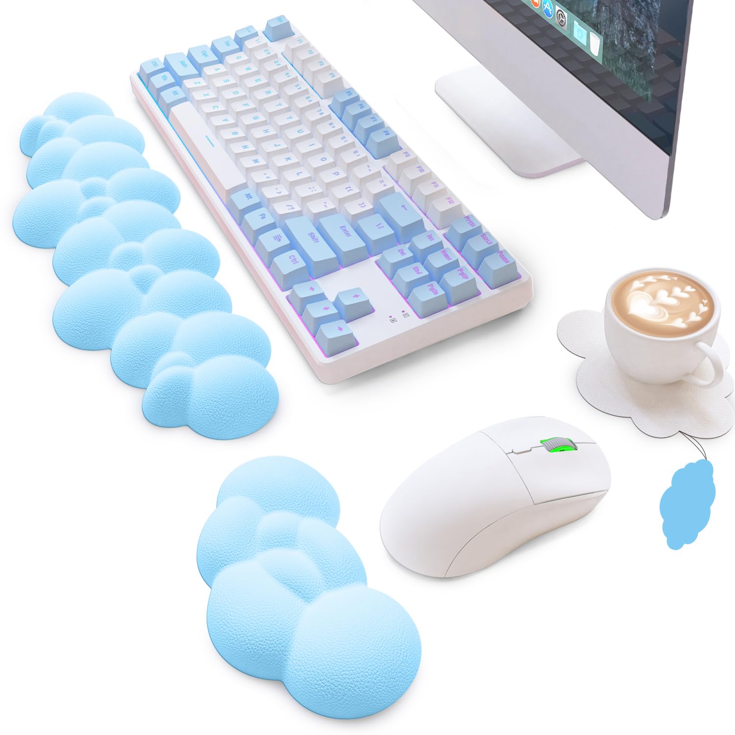 

3-in-1 Wrist Rest Set with Soft and Comfortable Mouse Wrist Guard, Cup Mat, Non-Slip Ergonomic Wrist Guard for Keyboard, Desk Wrist Rest, and TKL