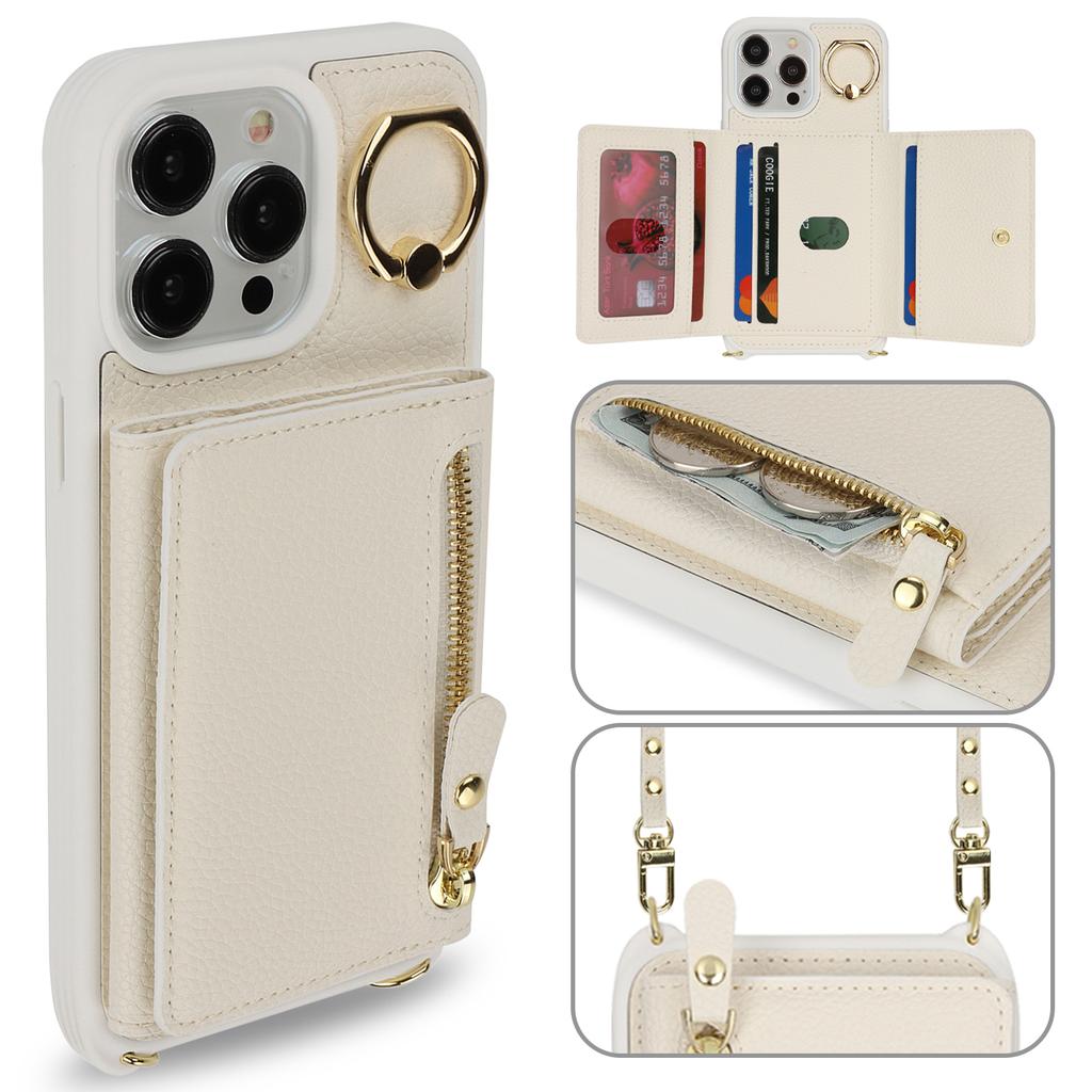 Leather Phone Wallet Case For For Iphone 15 14 13 12 11 Pro Max XS X XR Protective Leather Cover Ring Holder Zipper Cards Holder