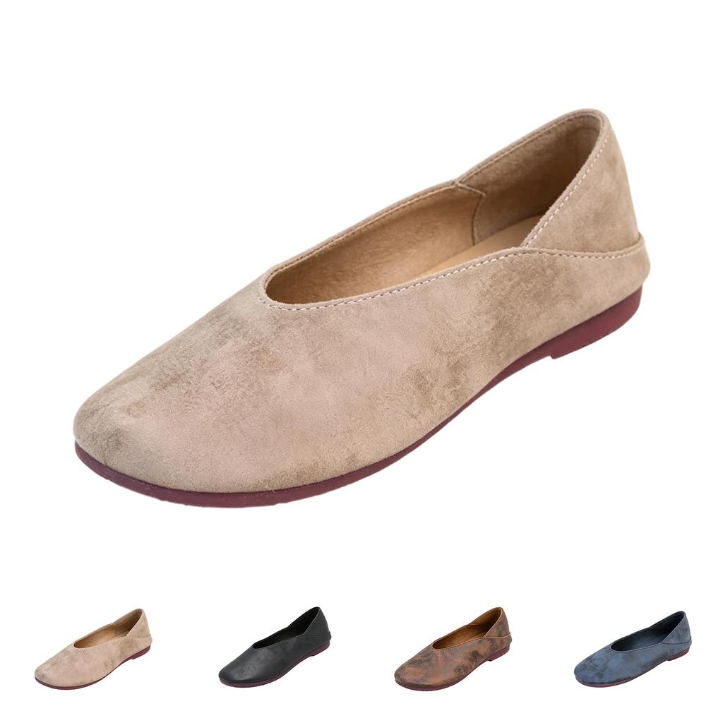 Women's Vintage Distressed Soft Leather Slip On Flat Casual Shoes Comfortable Design Lightweight Flexible Sole Durable Construction