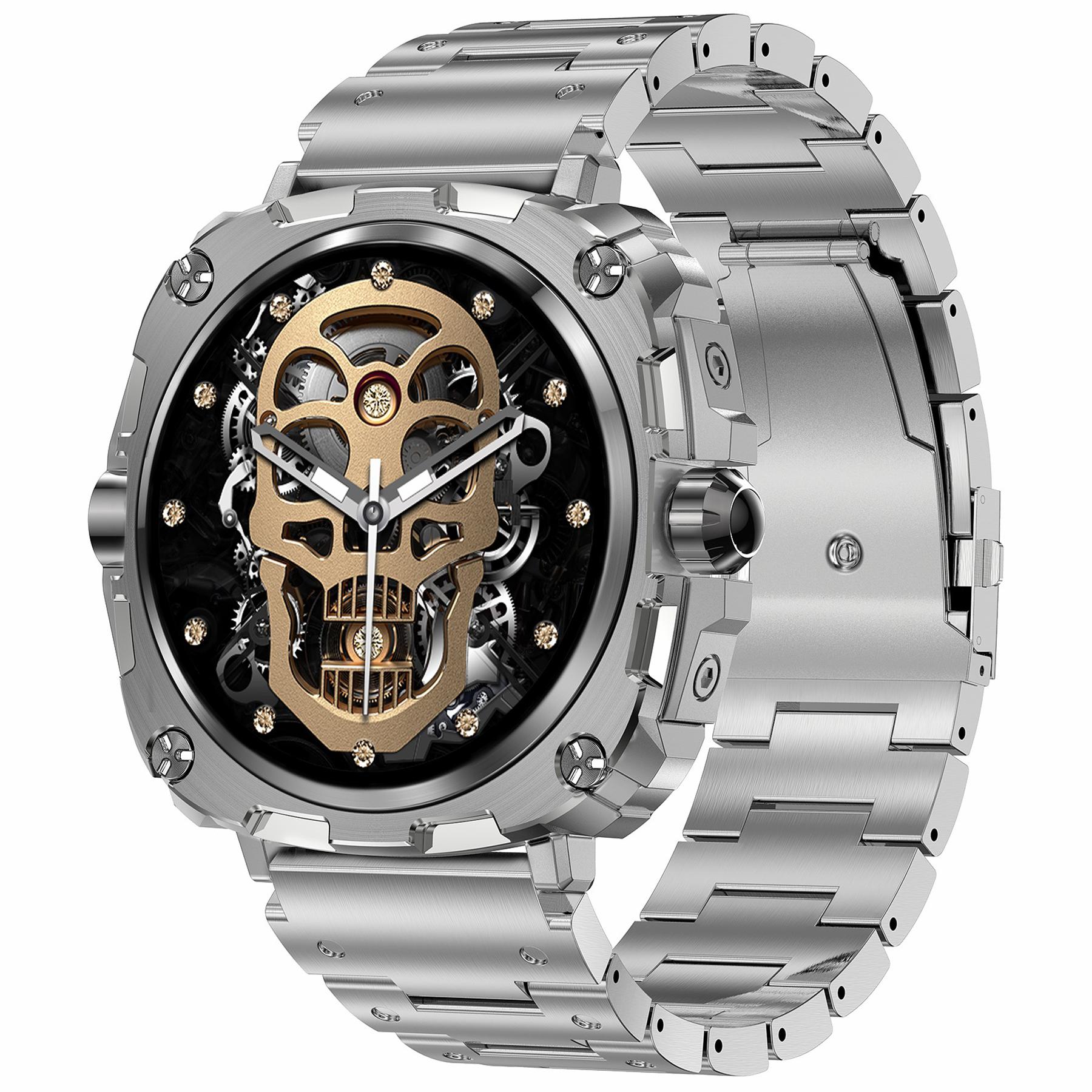 

AK71 1,43-дюймовий сенсорний водонепроникний смарт-годинник з монітором серцевого ритму, спортивний годинник, сталевий ремінець Silver