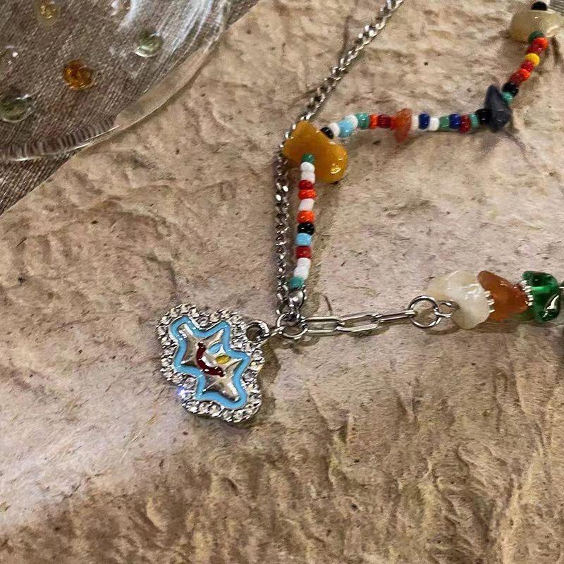 Seven-Color Stone Smiley Face Necklace - Y2K Style Women's Light Luxury Choker
