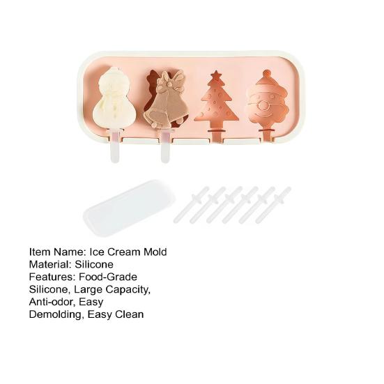 Ice Cream Mold with Anti-Spill Dust-Proof Cover Food-Grade Silicone 4 Compartments Reusable Popsicle Maker for Kids Jelly Mousse Homemade Treats