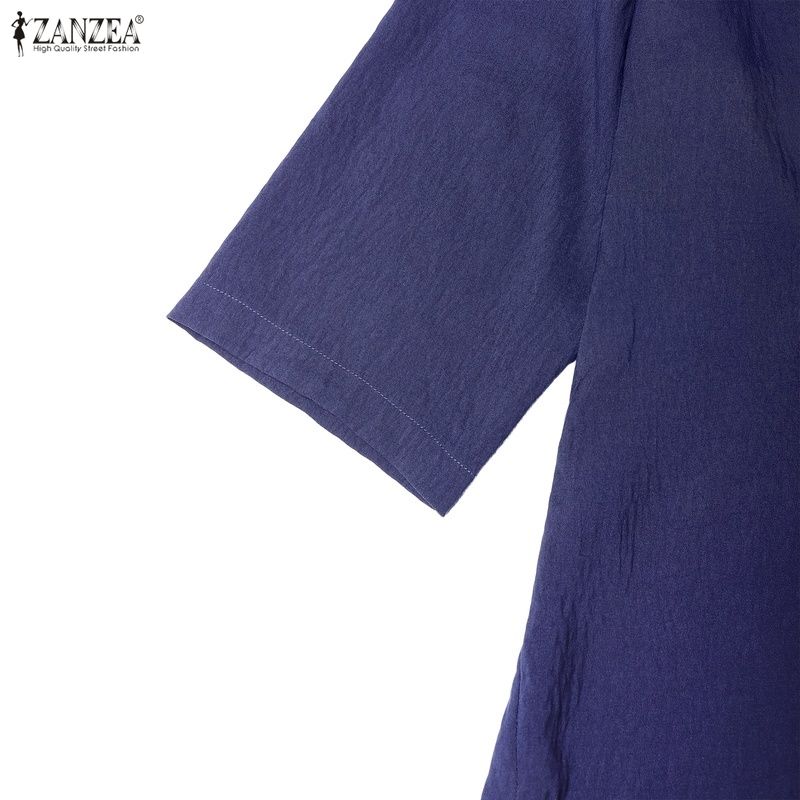 ZANZEA Women Casual V-Neck Solid Color Loose 3/4 Sleeve Blouse