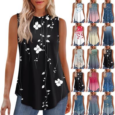 Women's Fashion Casual Sleeveless Vest Vintage Print Crew-neck Sleeveless Top