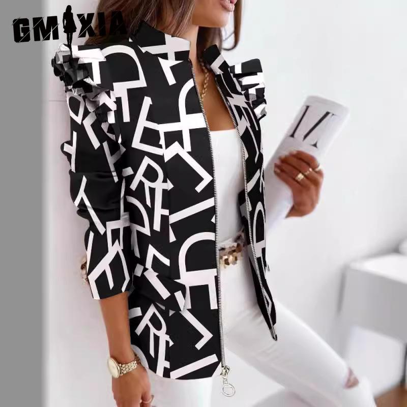 GMXIA Giacche e cappotti a maniche lunghe autunno inverno con stampa casual vintage a reticolo da donna