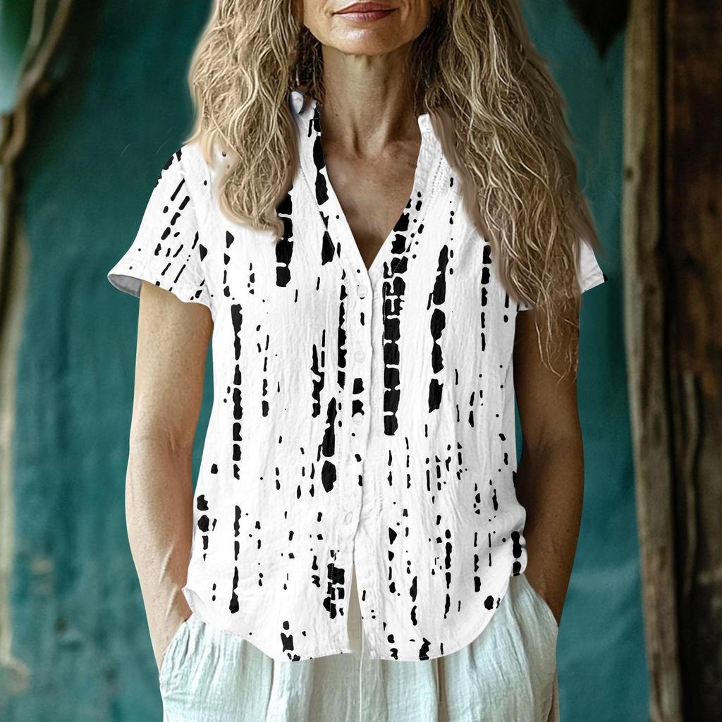 Women's Casual V-neck Short Sleeved Top, Printing T-shirt Shirt