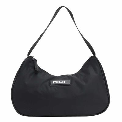 Milkfed Damen Logo-Platte Handtasche Tragetasche, Schwarz