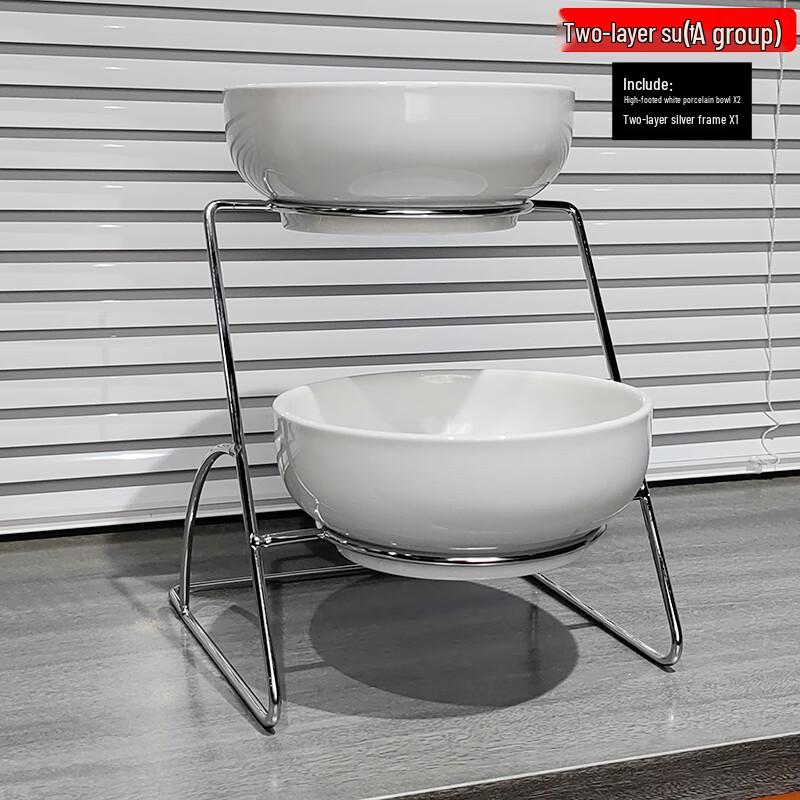 Cream Style Ceramic Conical Bowl 2-Tier Display Set