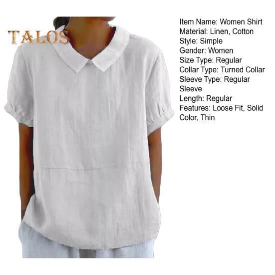 Damen Freizeithemd mit umgeschlagenem Kragen, kurzärmelig, einfarbig, lockere Passform, Sommer-T-Shirt für den Alltag