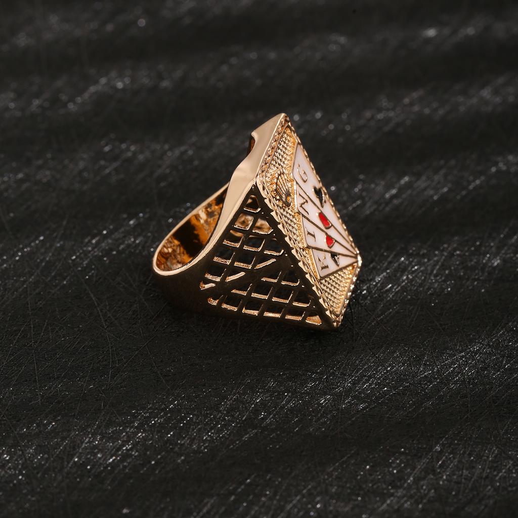 Minimalistický mosazný pokerový prsten pozlacený 14karátovým zlatem, šperk s hracími kartami, hip hop unisex doplňky, dárek