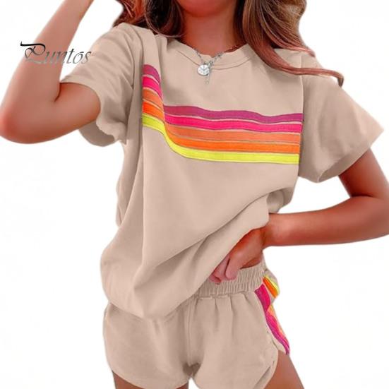 

Женский комплект из 2 предметов: футболка с коротким рукавом и круглым вырезом, эластичная резинка на талии, широкие шорты, комплект в стиле пэчворк, уличный стиль M хаки