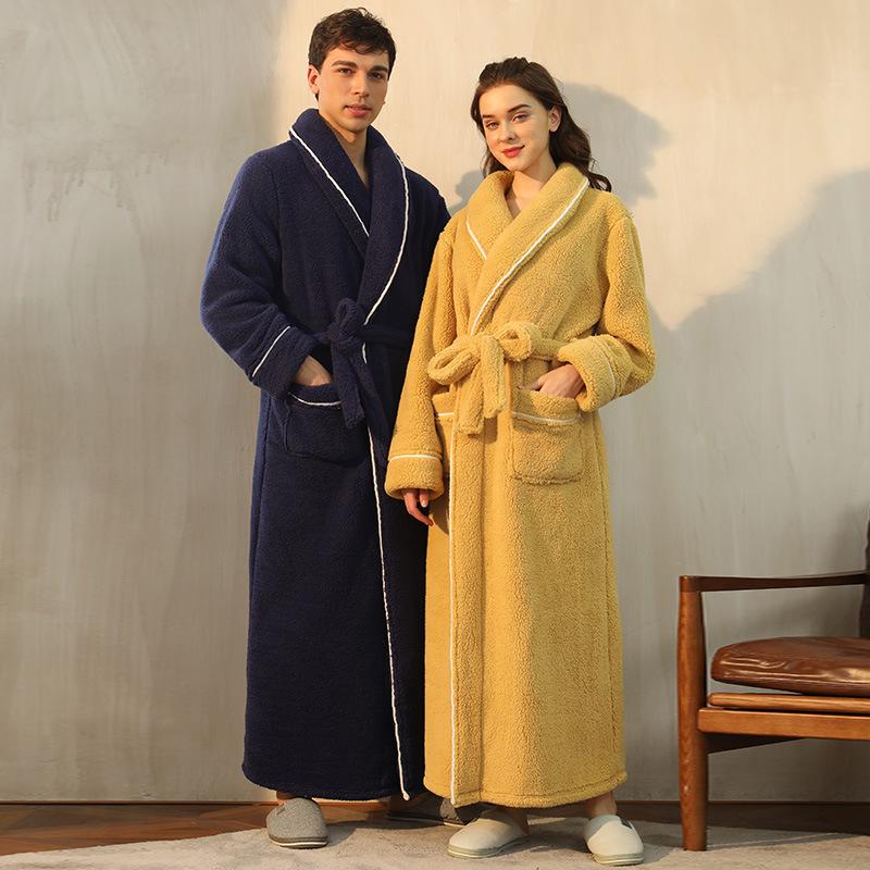 Mens & Womens Luxurious Extra Long Fleece Bathrobe - Thick, Plush, Plus Size Autumn/Winter Pajamas for Couples