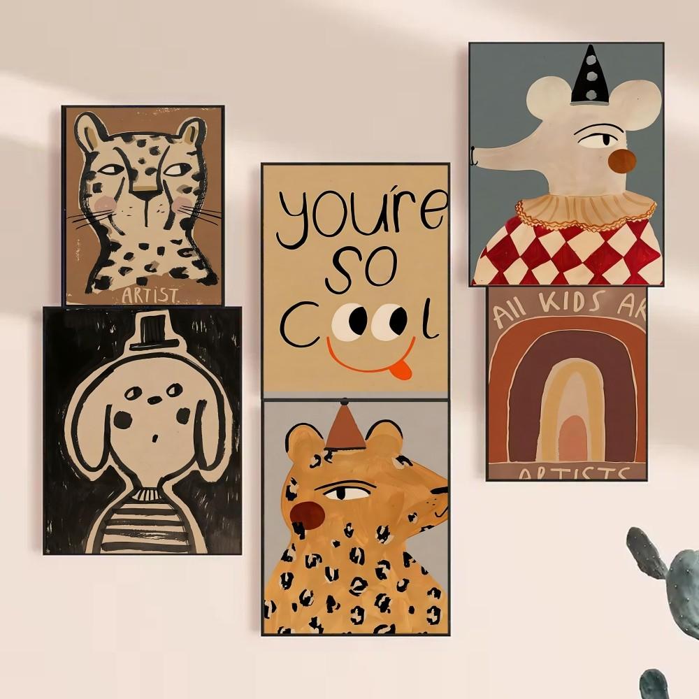 1pc Abstract Leopard Rabbit Bear Tiger Mouse Rainbow Funny Poster HD Posters Home Room Bar Cafe Decor Art Wall Painting Picture